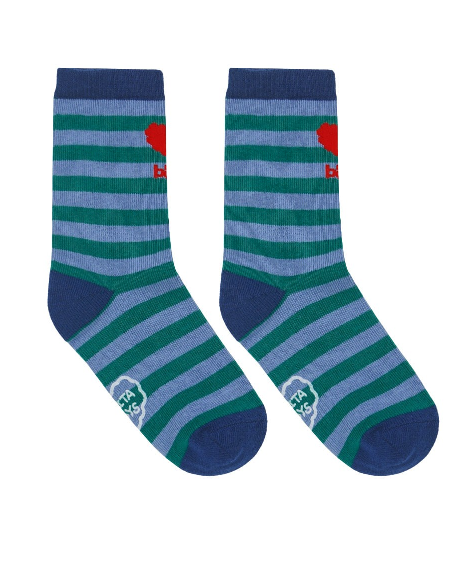Blue Green BB Heart Stripe Socks