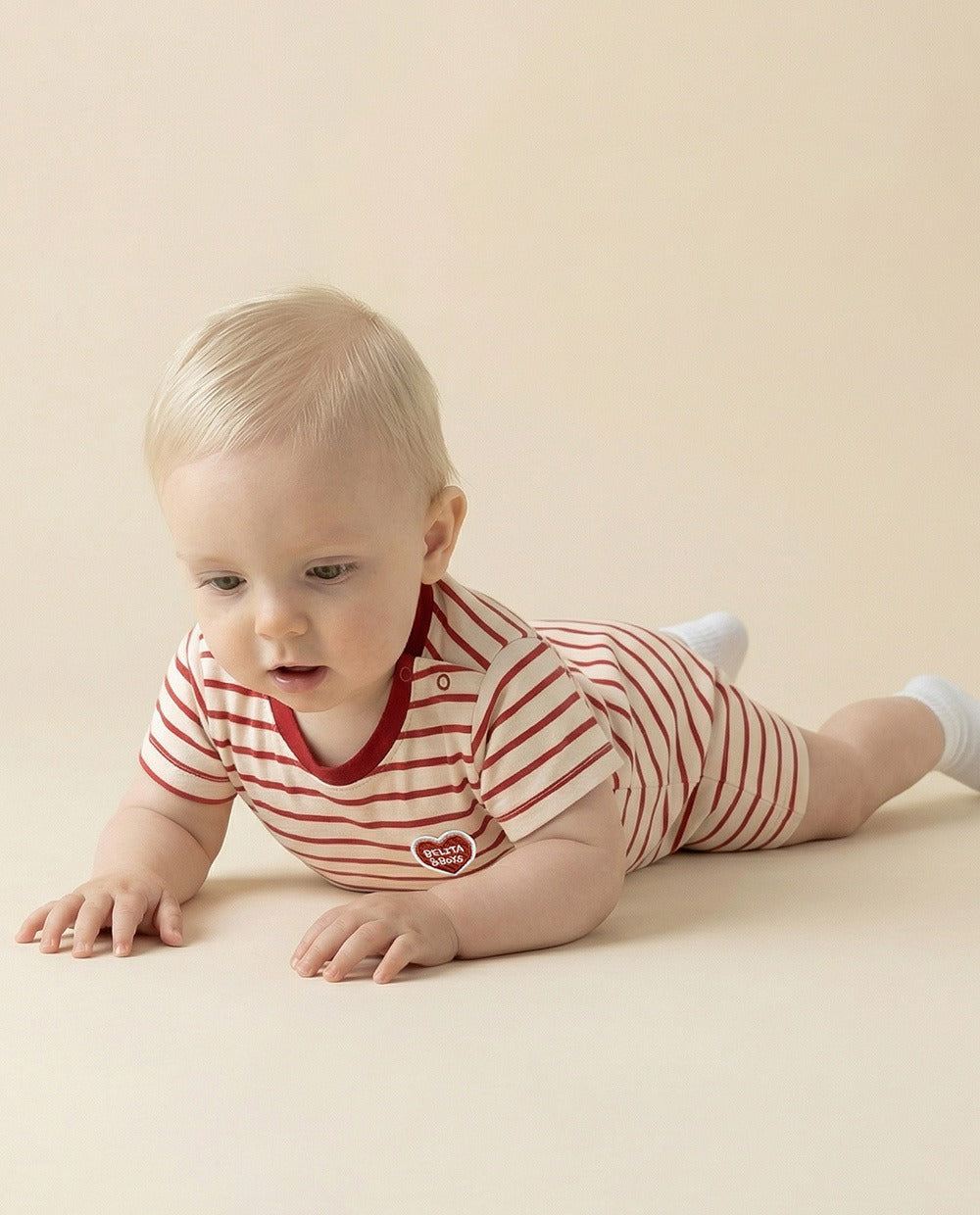 BABY Red BB Heart Stripe Short Jumpsuit