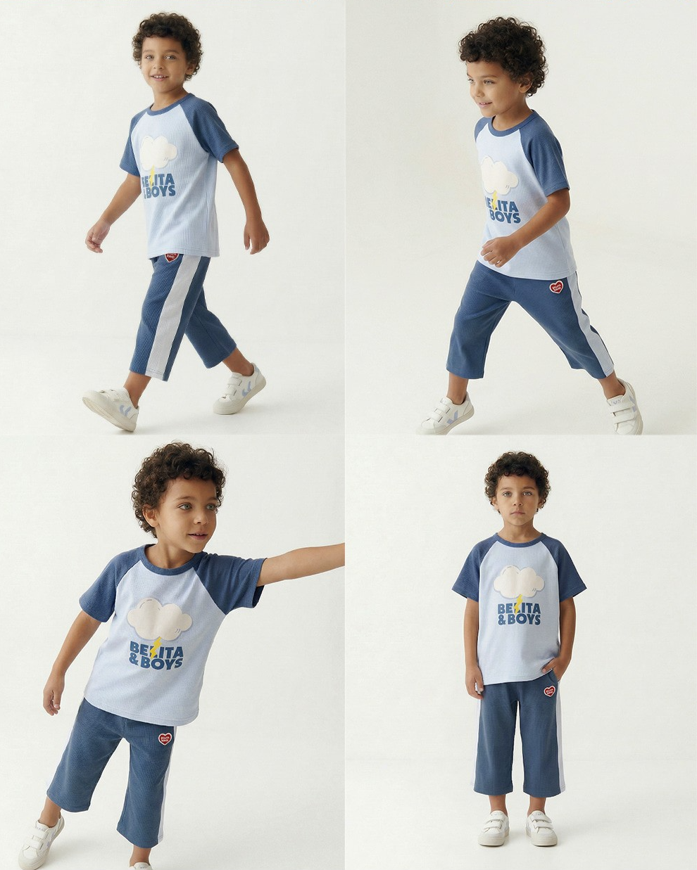 Blue BB Heart Side Line Waffle Crop Pants