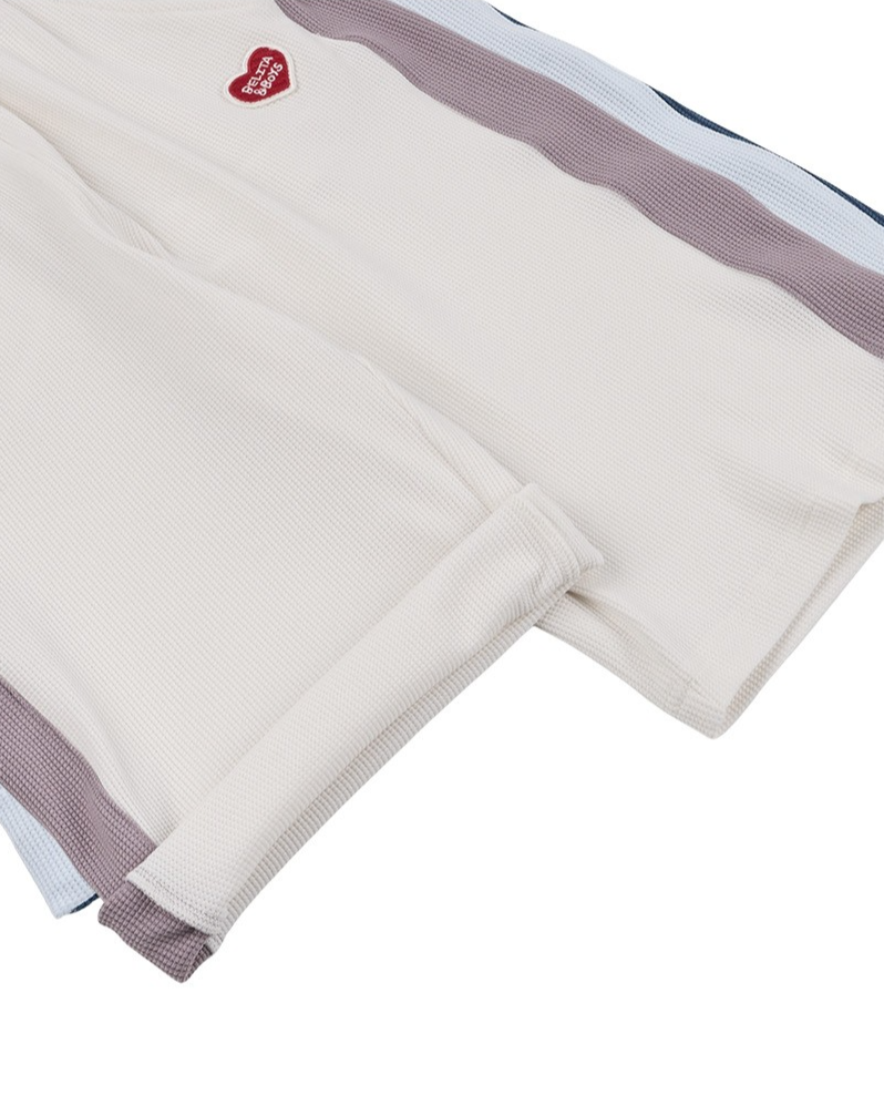 Cream BB Heart Side Line Waffle Crop Pants