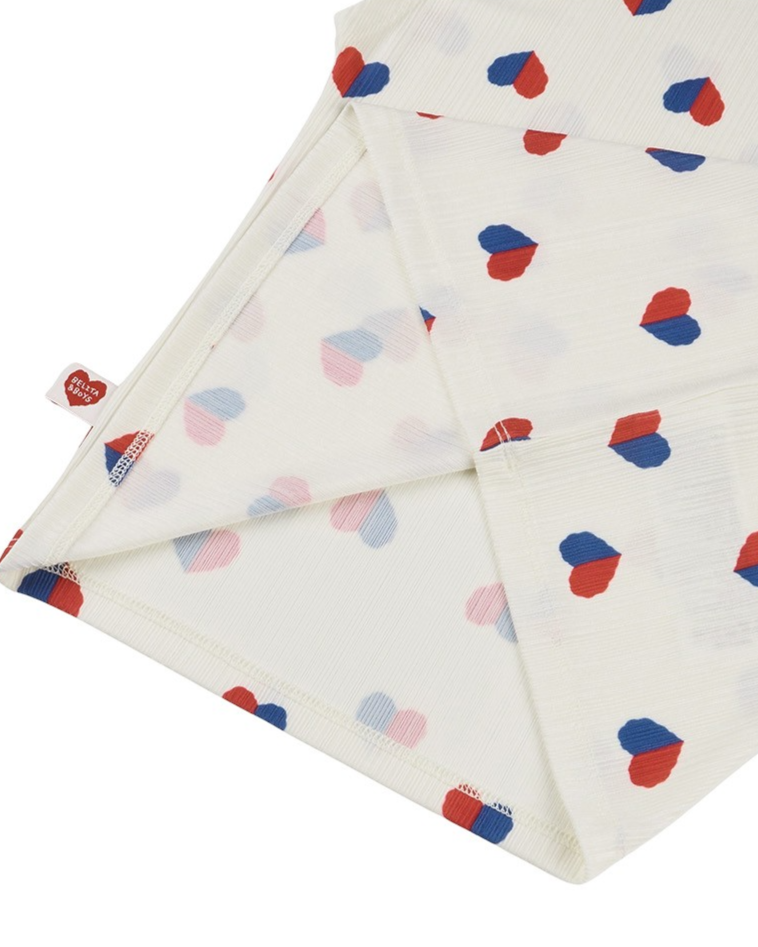 Ivory Red Blue Heart Pattern Short Sleeve