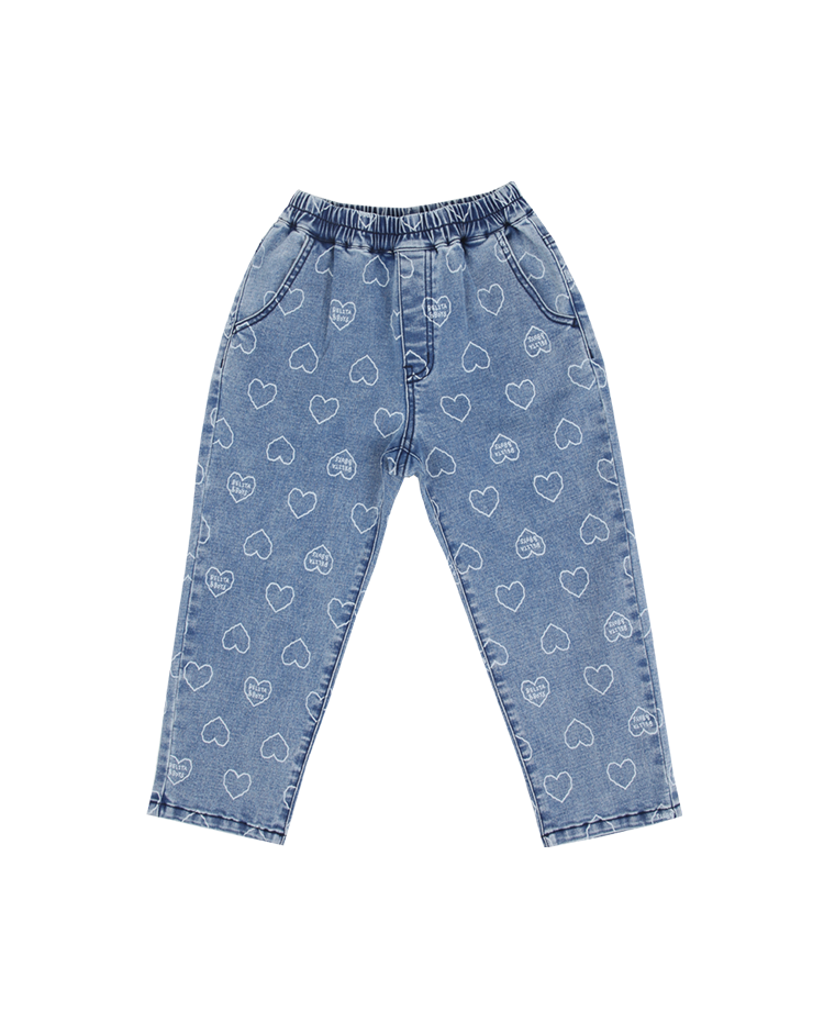 Light Blue BB Heart Pattern Denim Pants
