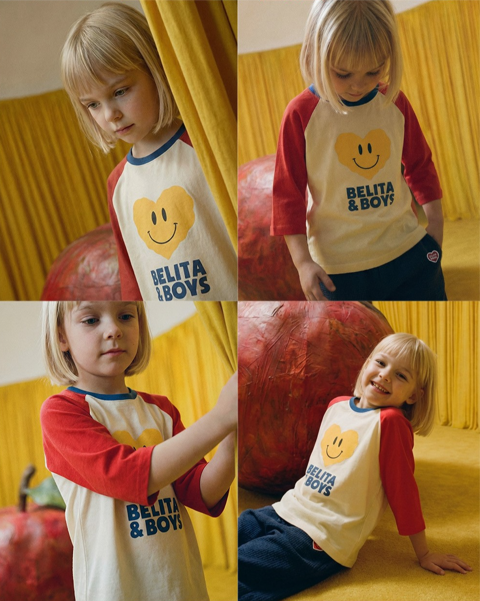 Red Smile Heart Color Block Mid Sleeve