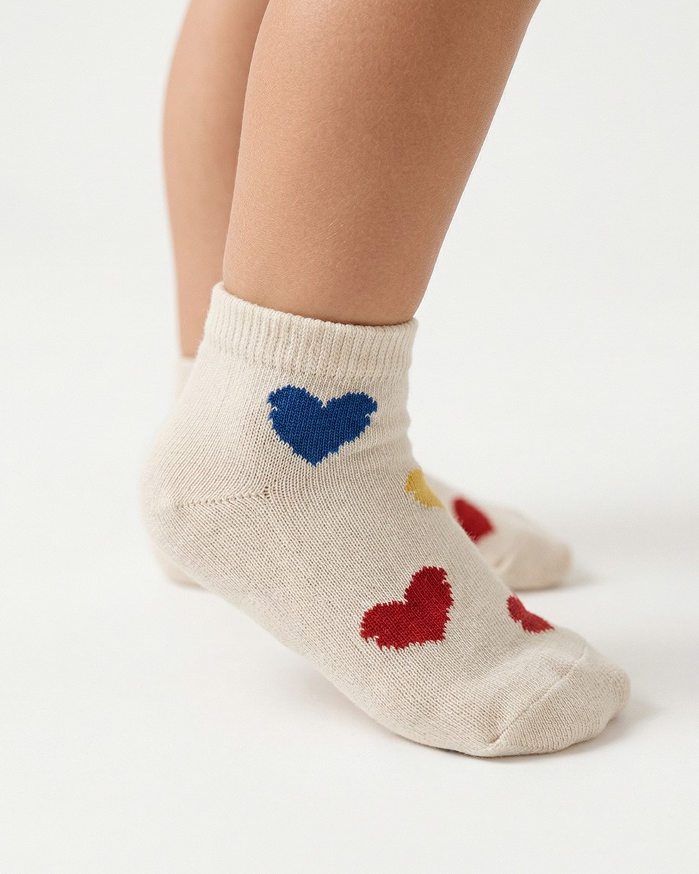 Cream BB Heart Jacquard Socks