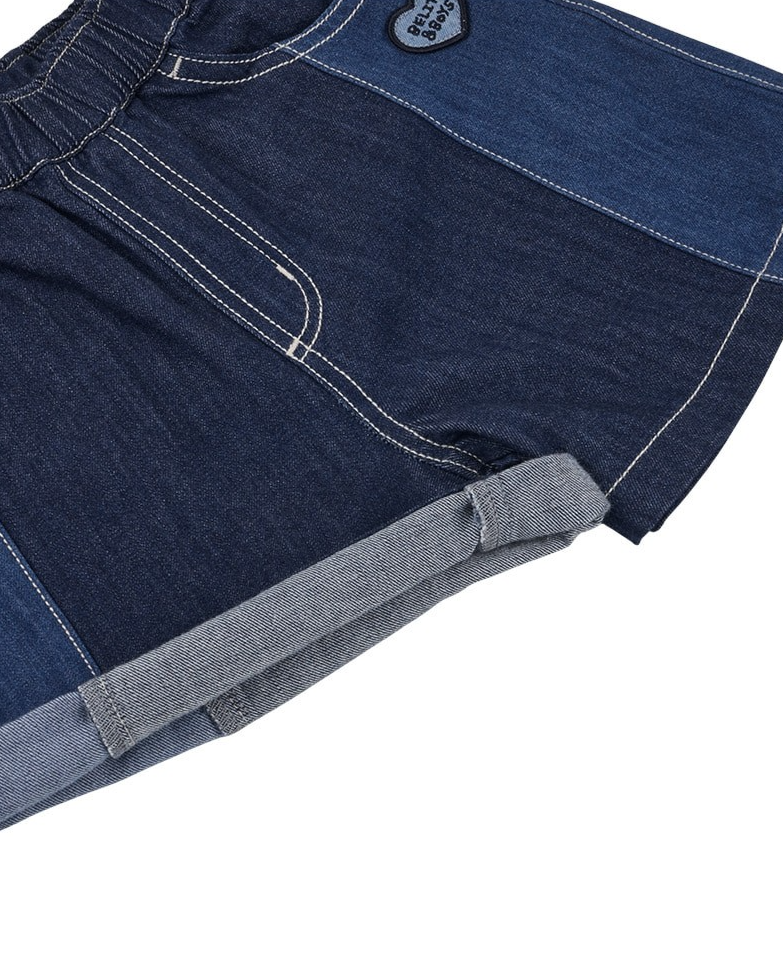 Dark Blue Color Block Denim Shorts