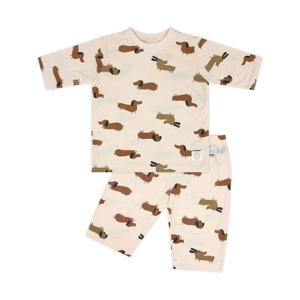 Choco Dog Modal Set 초코도기 모달편면 7부 상하세트