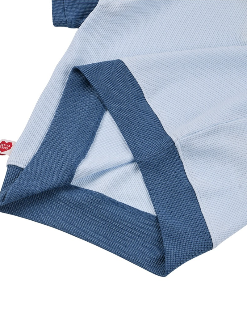 Light Blue BB Heart Color Block Waffle Collar Shirt
