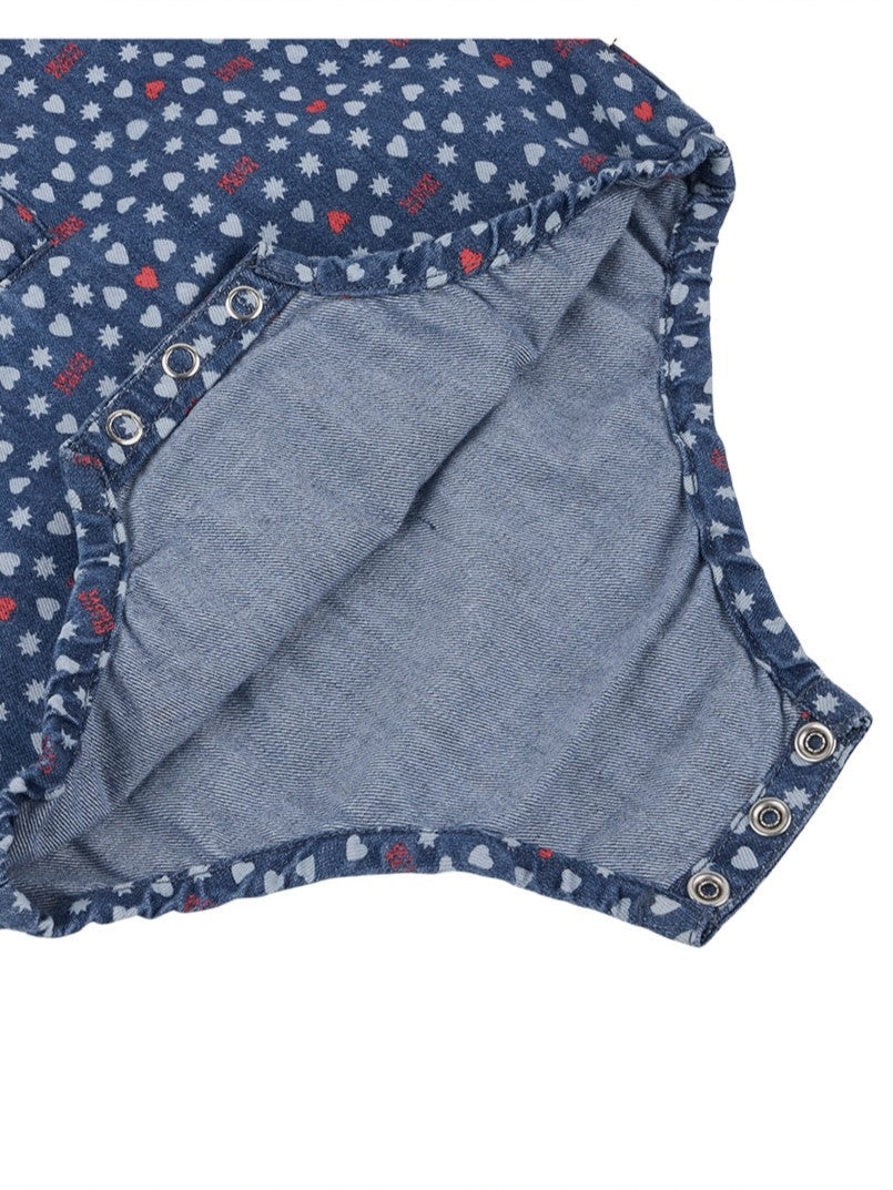BABY Blue BB Heart All-Over Denim Sleeveless Bodysuit