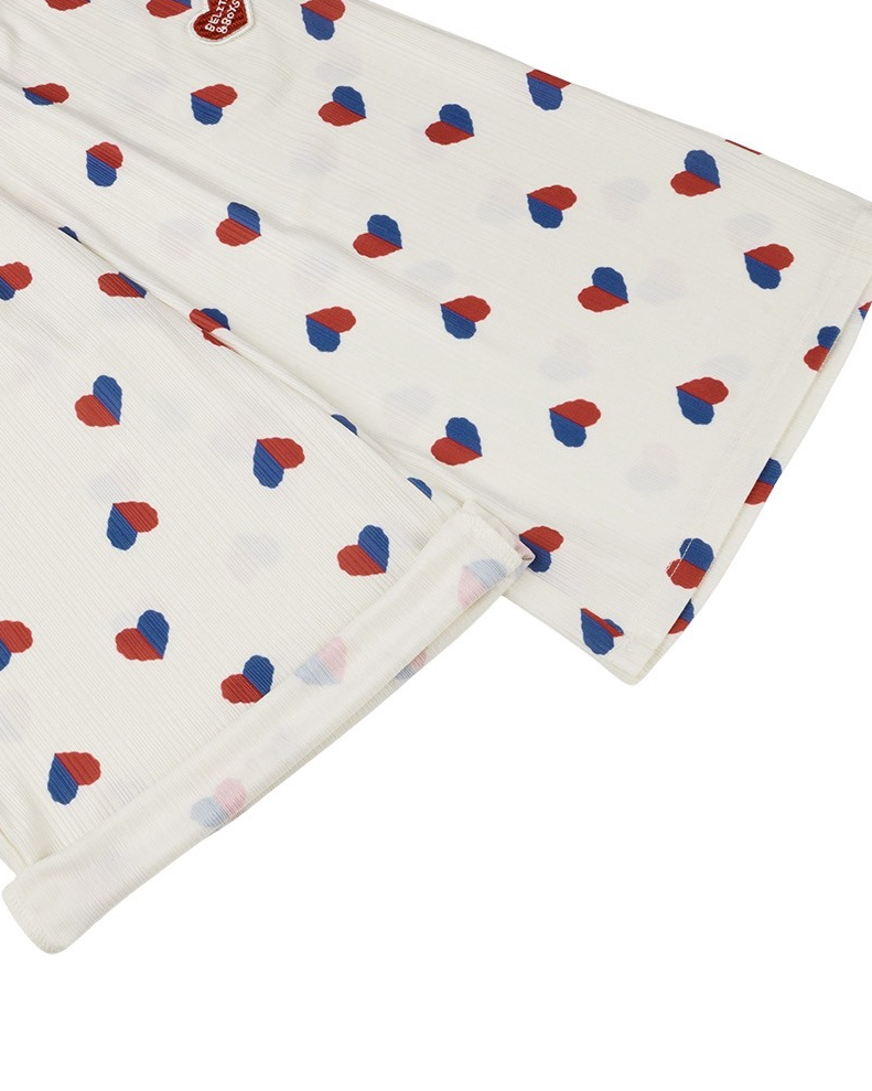 Ivory Red Blue Heart Pattern Crop Pants