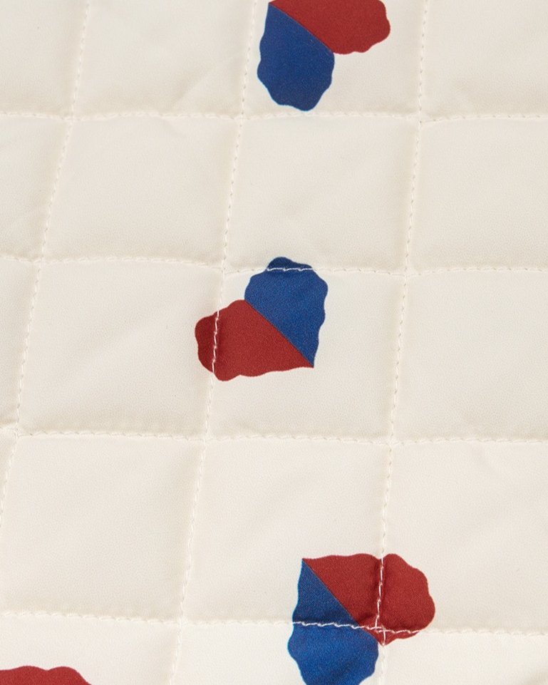 BABY Cream Red Blue Heart Quilted Hooded Jumpsuit