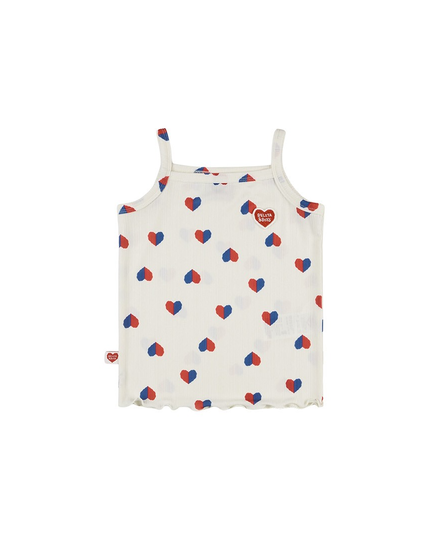 GIRL Ivory Red Blue Heart Pattern Sleeveless