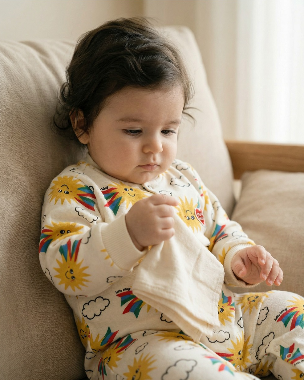 BABY Cream Sun Pattern Jumpsuit