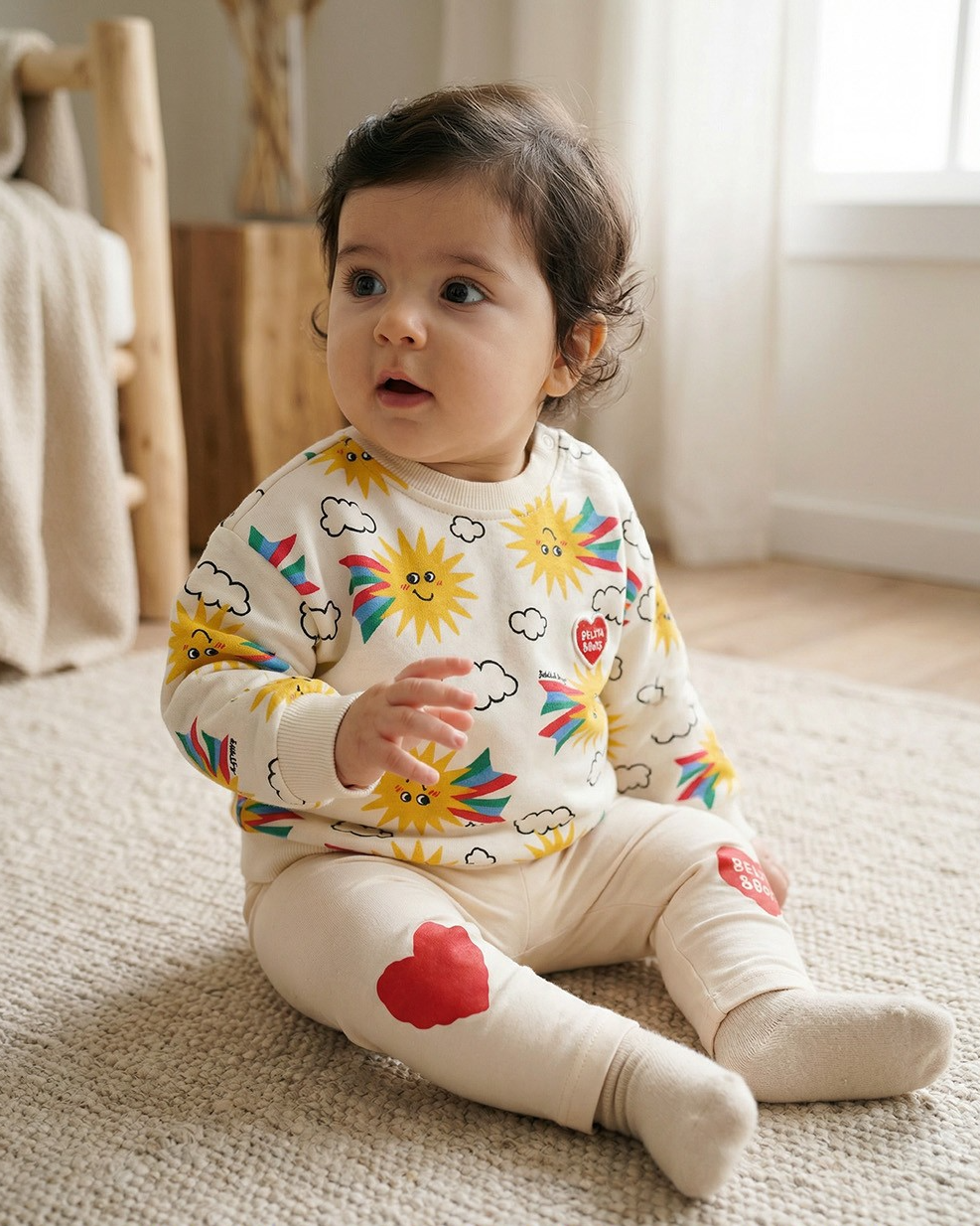 BABY Cream Knee Point Cotton Leggings