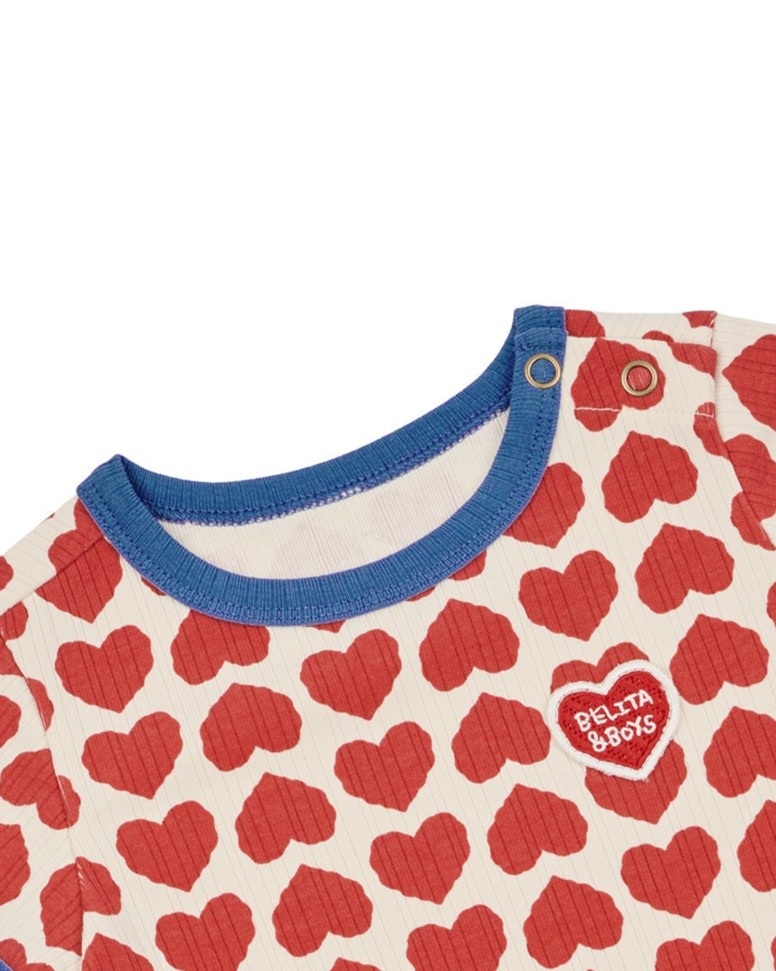 BABY Red BB Heart Pattern Short Bodysuit