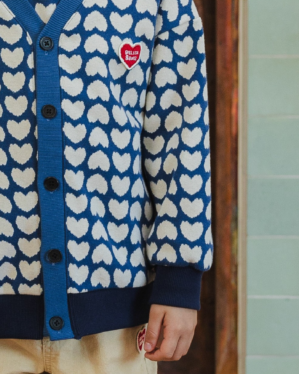Dark Blue Heart Pattern Knit Cardigan