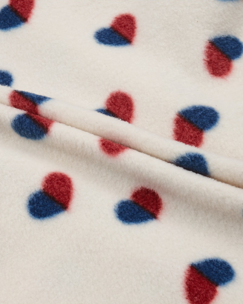 BABY Ivory Red Blue Heart Pattern Fleece Jumpsuit