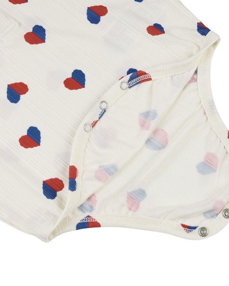 BABY Ivory Red Blue Heart Pattern Sleeveless Bodysuit