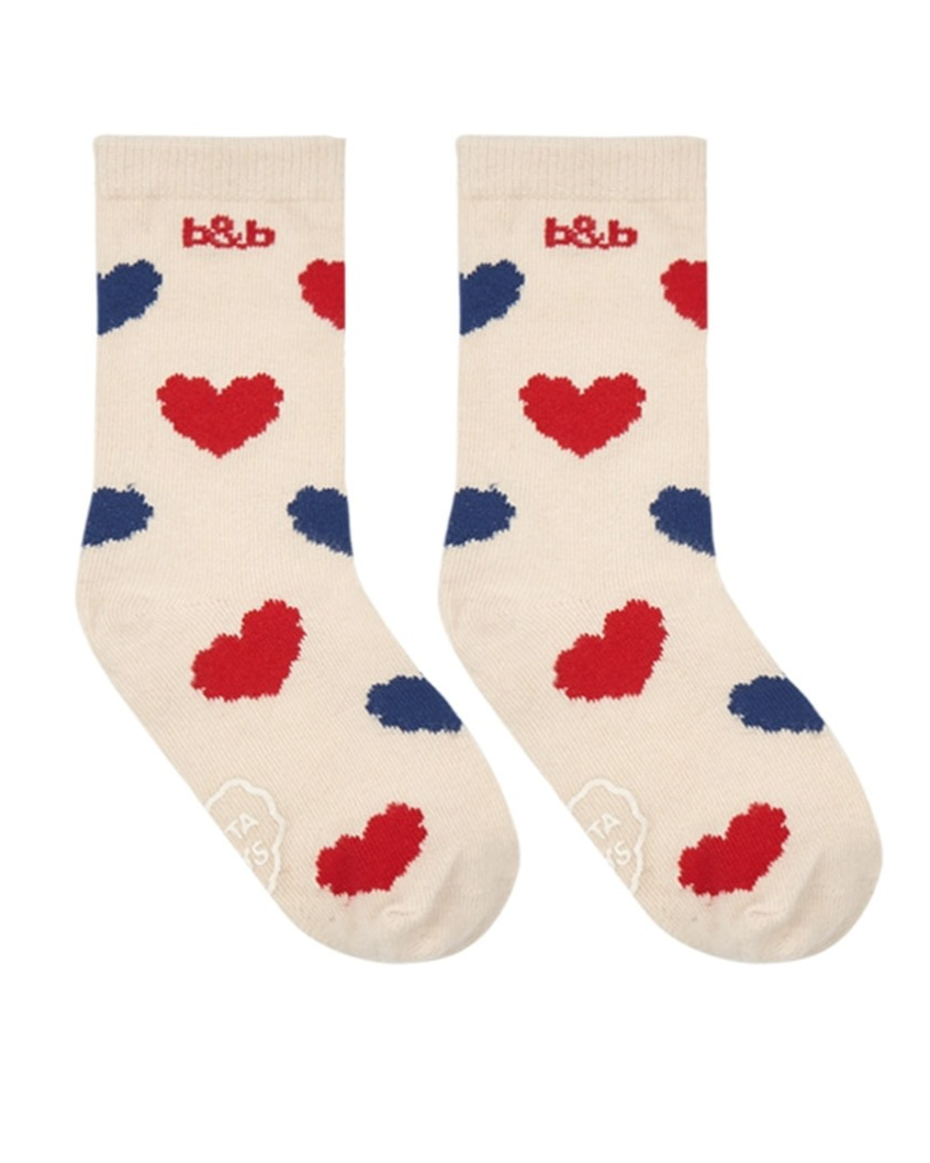 Ivory Red Blue Heart Pattern Socks