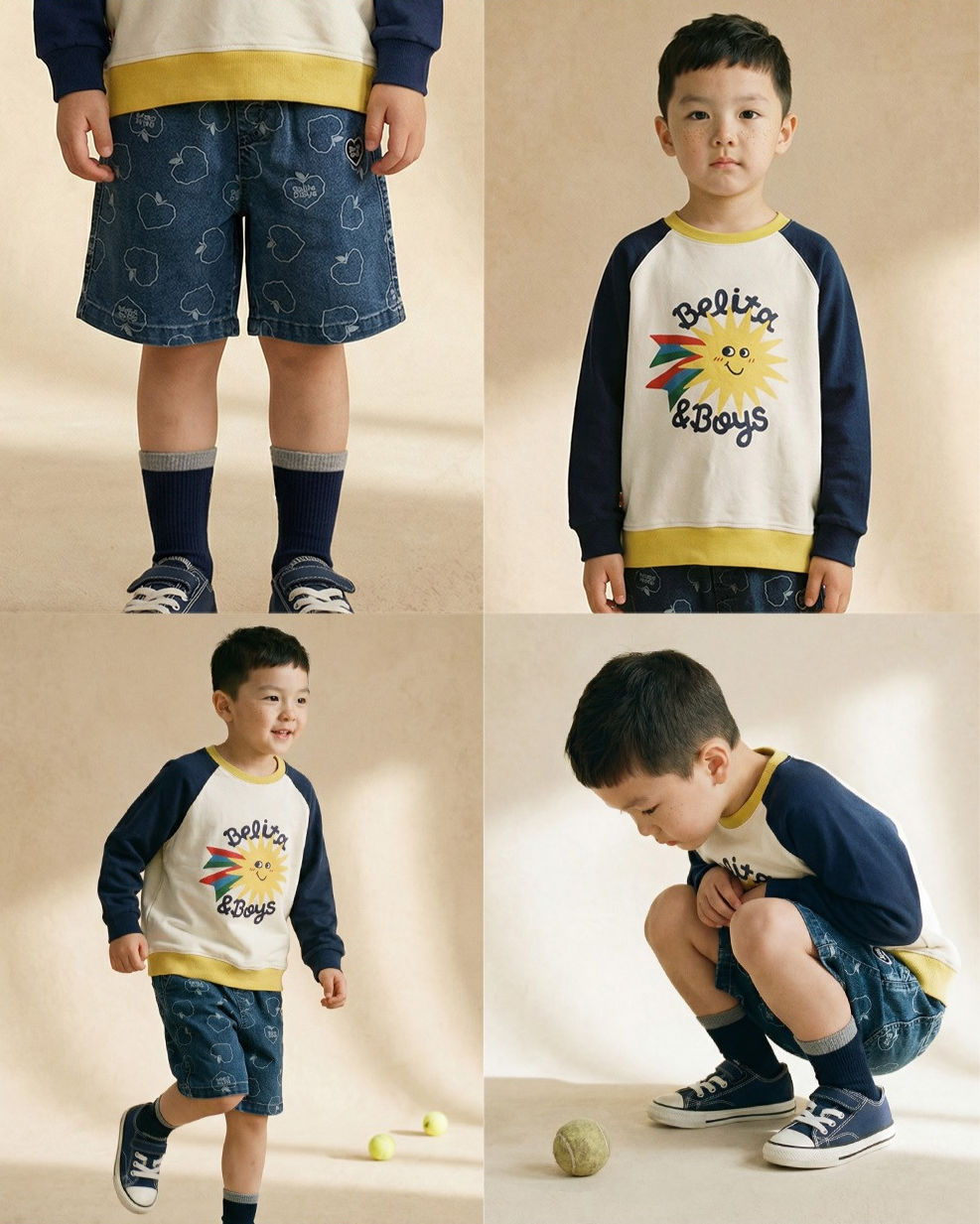 Blue Bubble Apple Pattern Denim Shorts