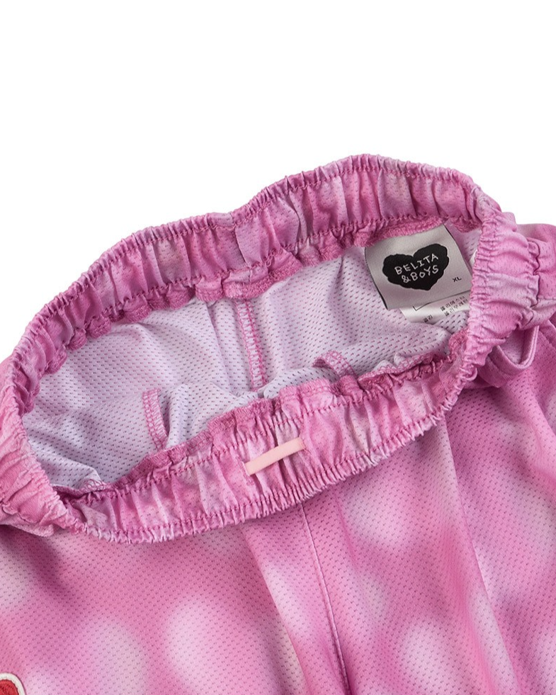 Pink Water Dye Heart Pattern Mesh Jogger