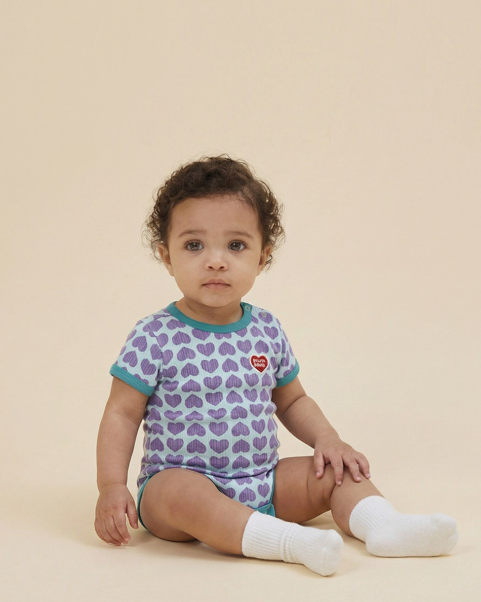 BABY Violet BB Heart Pattern Short Bodysuit