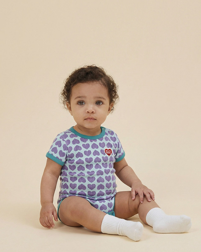 BABY Violet BB Heart Pattern Short Bodysuit
