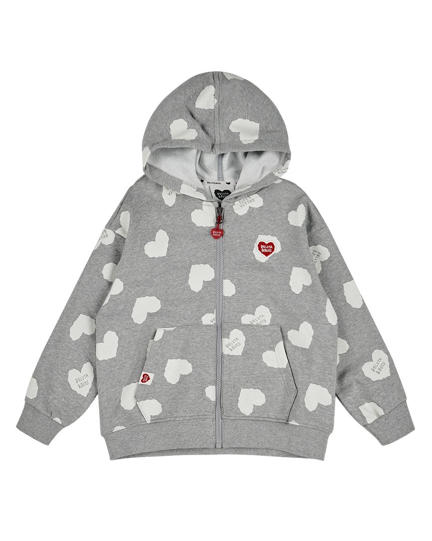 Grey BB Heart Pattern Zip Up Hood