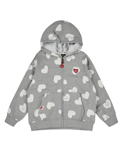 Grey BB Heart Pattern Zip Up Hood