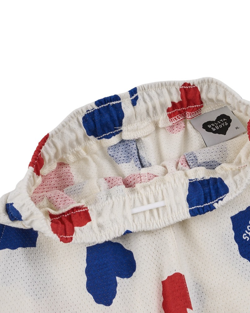 [SET] Ivory Red Blue Heart Pattern Mesh Sleeveless Crop