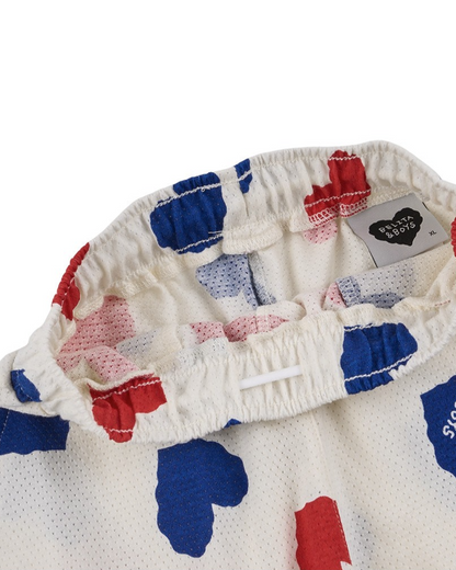 [SET] Ivory Red Blue Heart Pattern Mesh Sleeveless Crop