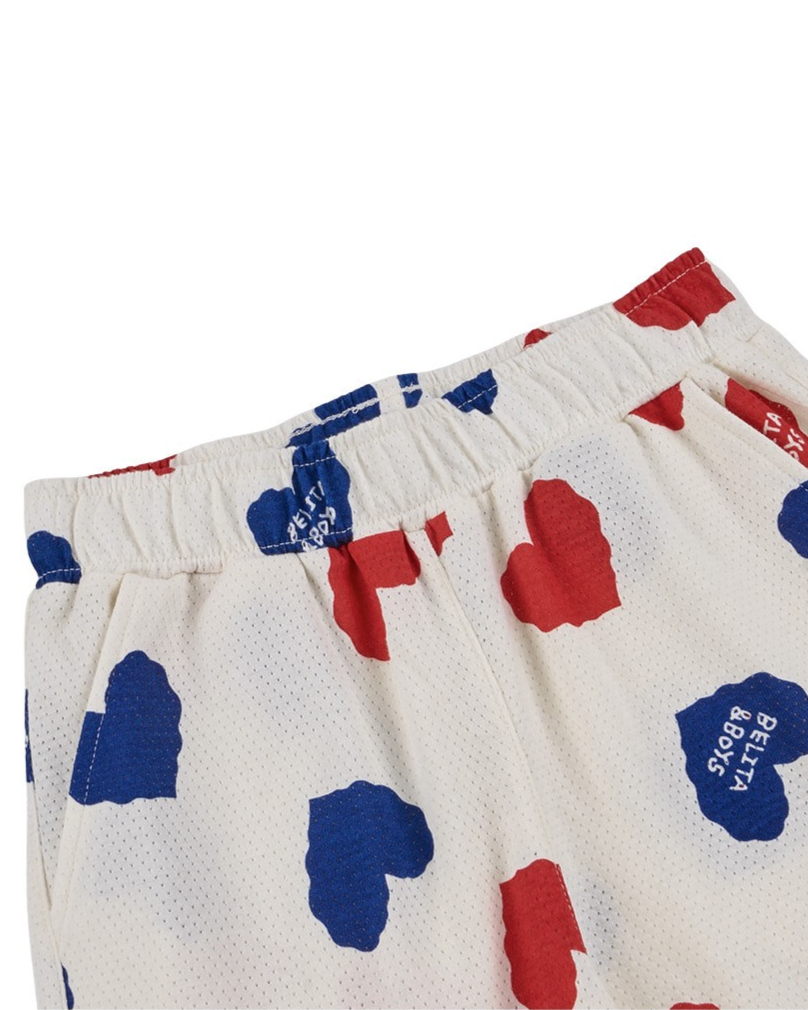 [SET] Ivory Red Blue Heart Pattern Mesh Sleeveless Crop