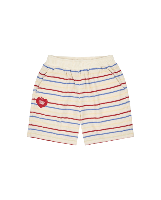 Cream Bubble Apple Rainbow Stripe Terry Shorts
