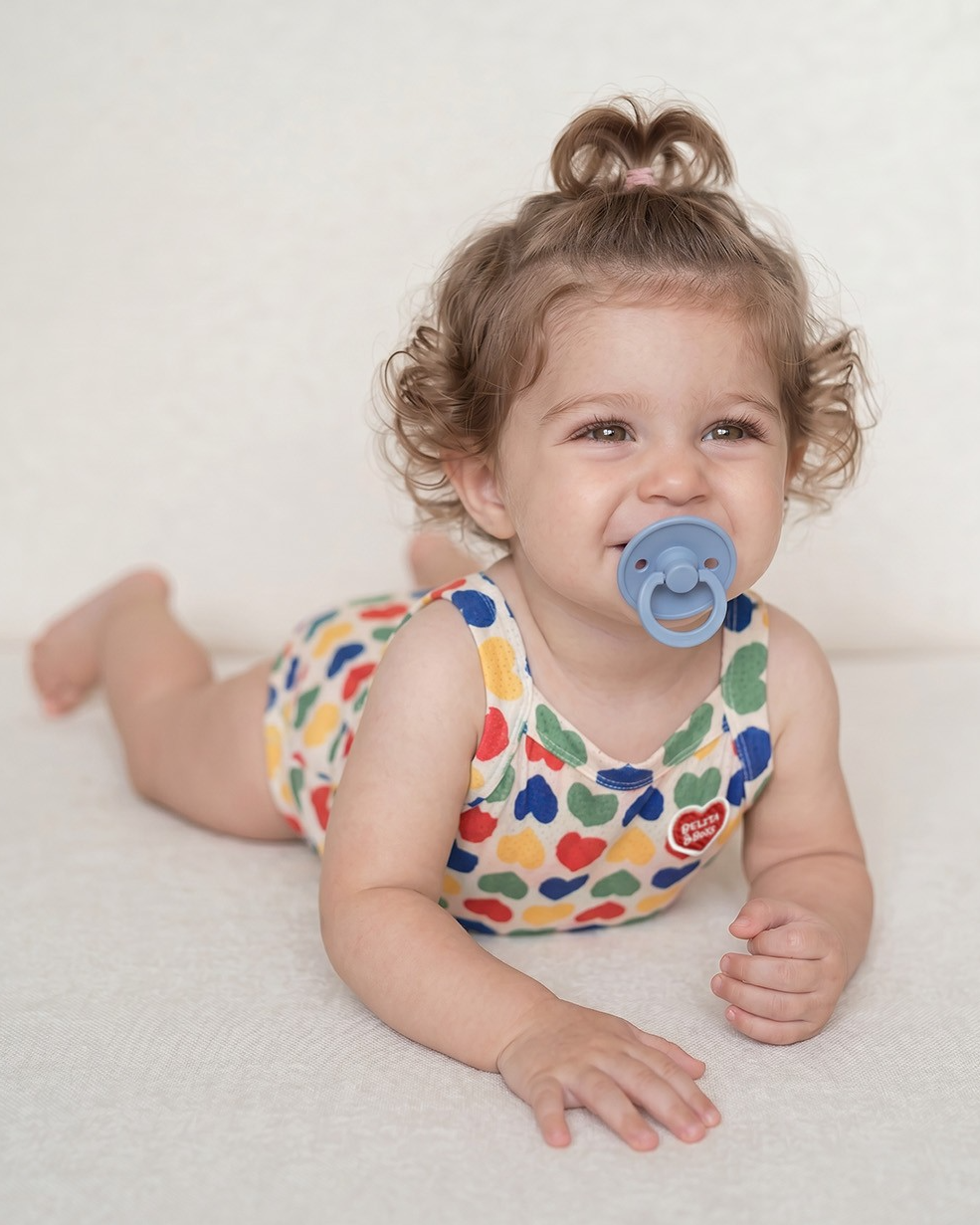BABY Cream Rainbow Heart Mesh Sleeveless Bodysuit