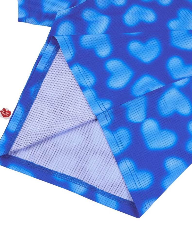 [SET] Blue Water Dye Heart Pattern Mesh Shorts