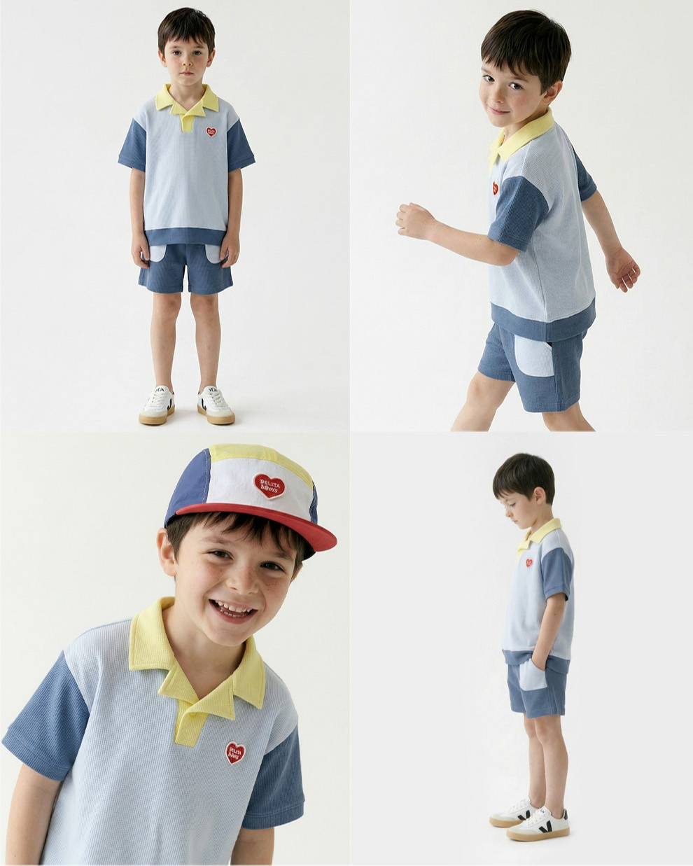 Blue BB Heart Pocket Color Block Waffle Shorts