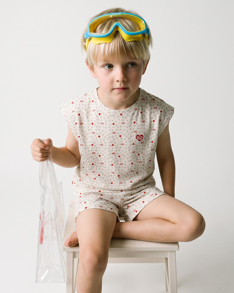 [SET] Light Grey Heart Star Mesh Sleeveless Shorts
