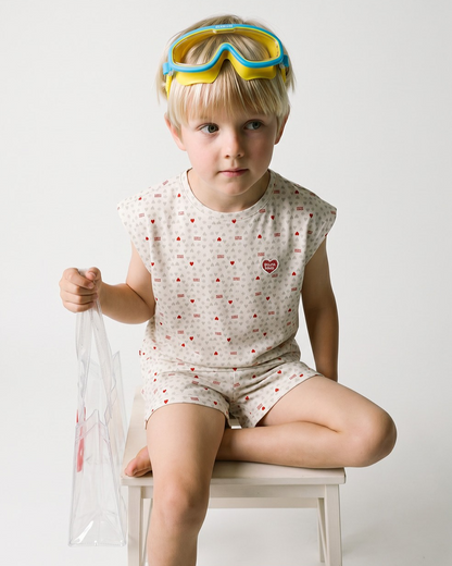 [SET] Light Grey Heart Star Mesh Sleeveless Shorts