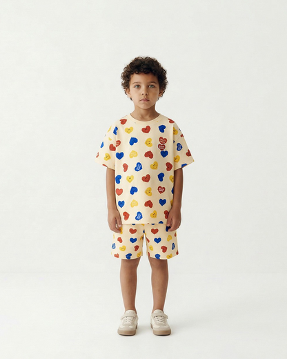 [SET] Light Yellow Smile Heart Pattern Shorts