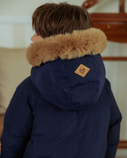 Navy Duck Down Fur Hooded Taslan Jumper