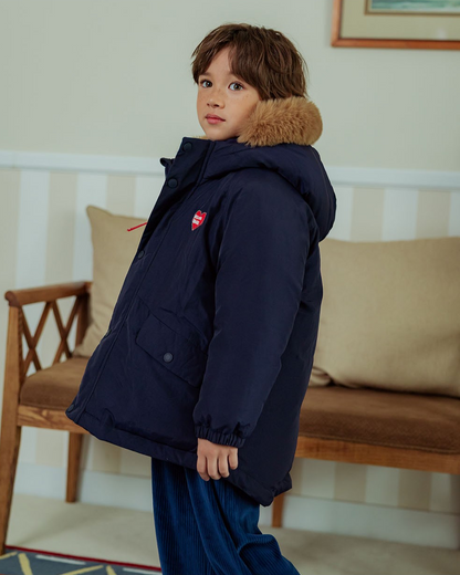 Navy Duck Down Fur Hooded Taslan Jumper