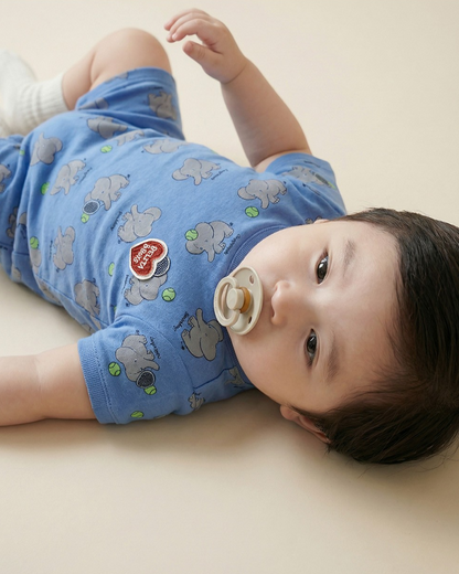BABY Blue Elephant Pattern Short Jumpsuit