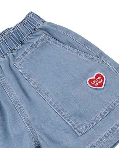 Light Blue BB Heart Fatigue Denim Shorts