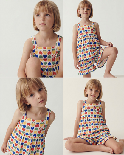 [GIRL SET] Cream Rainbow Heart Mesh Frill Sleeveless Shorts
