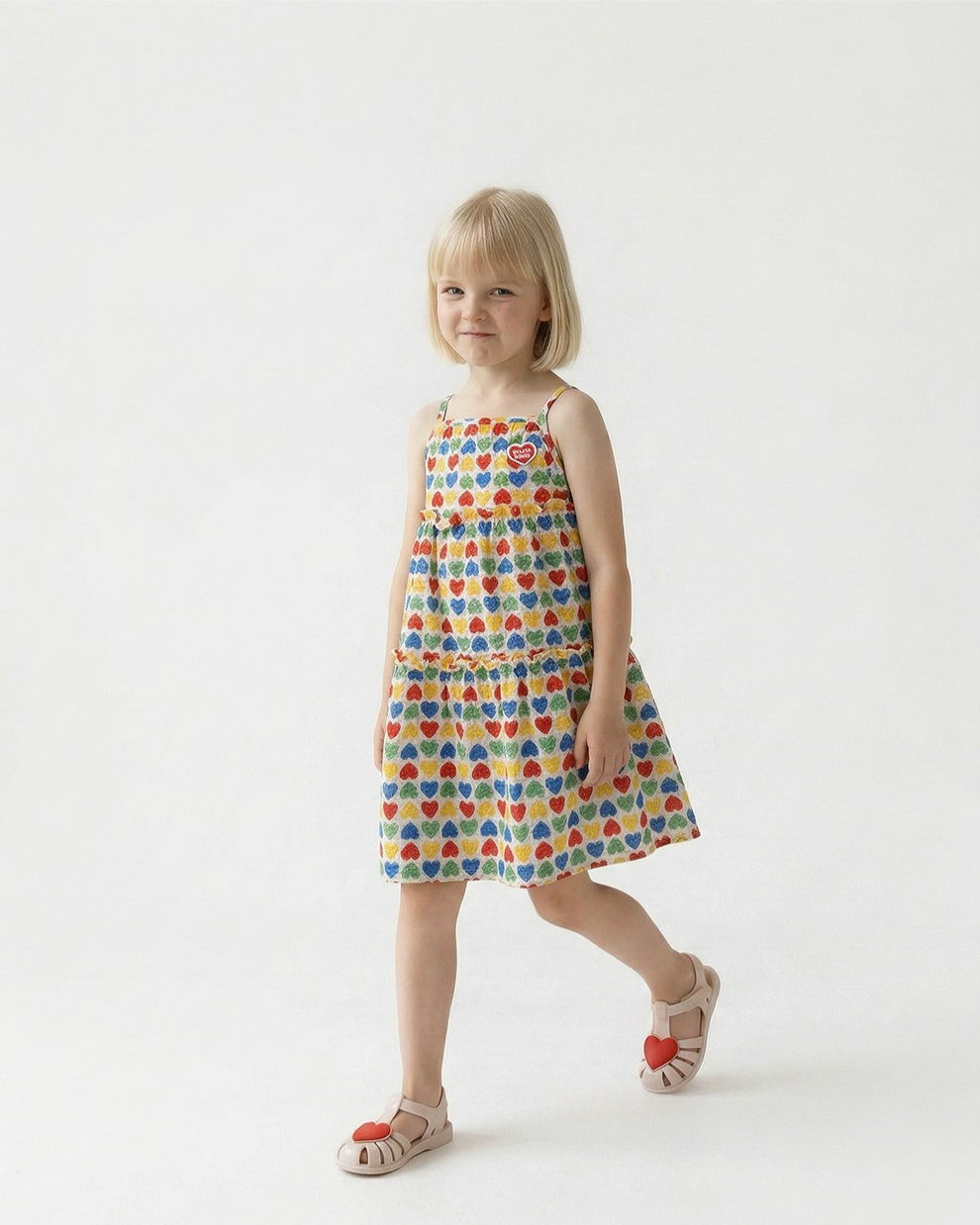 GIRL Cream Rainbow Heart Polysucker Dress