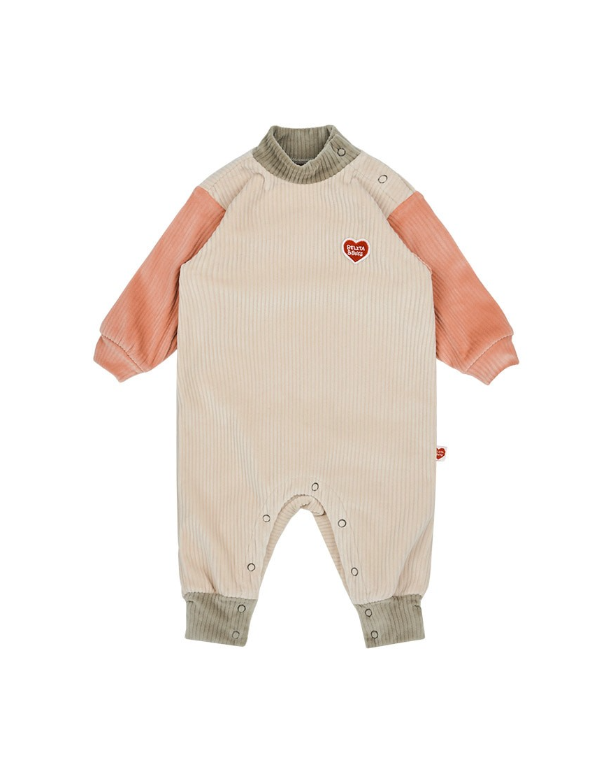 BABY Beige Color Block Velour Jumpsuit