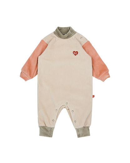 BABY Beige Color Block Velour Jumpsuit