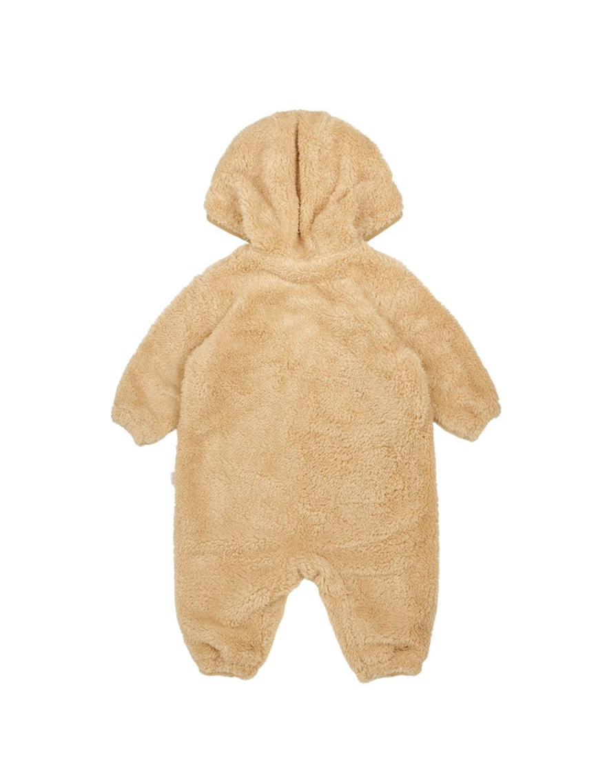 BABY Beige Bear Fur Hooded Jumpsuit