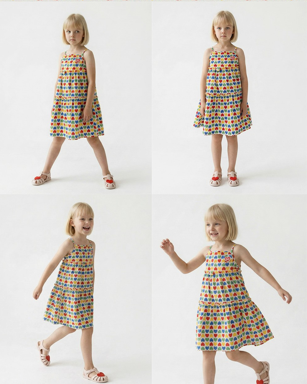 GIRL Cream Rainbow Heart Polysucker Dress
