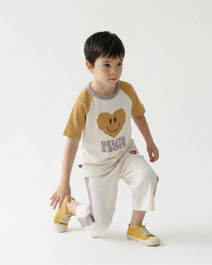 Cream BB Heart Side Line Waffle Crop Pants