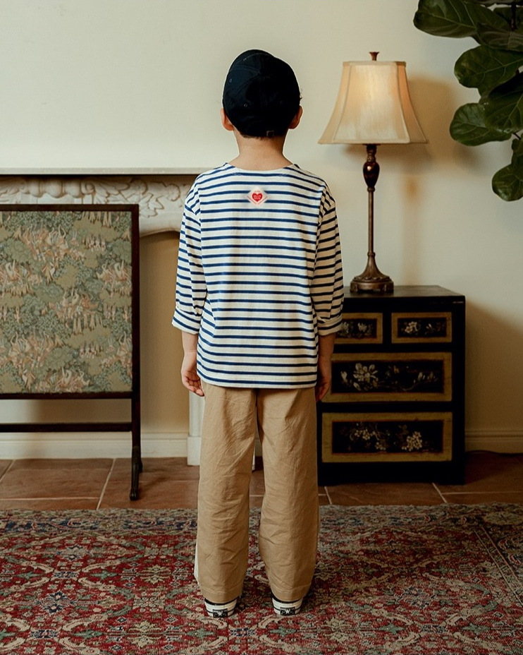 Blue Stripe BB Heart Boat Neck Long Sleeve
